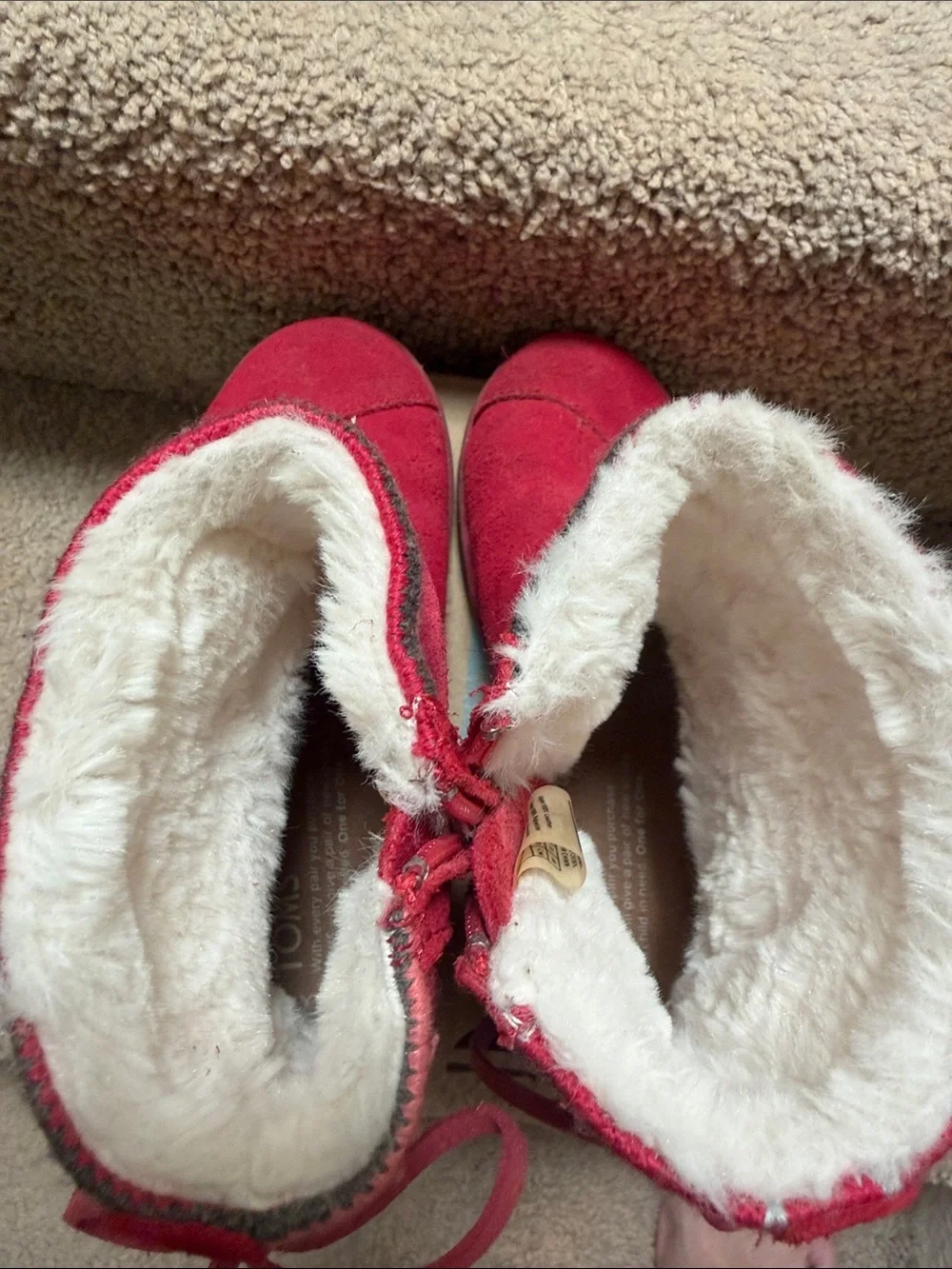 Toms Kids Pink Suede Knit Cuff Faux-Fur Lined Boots